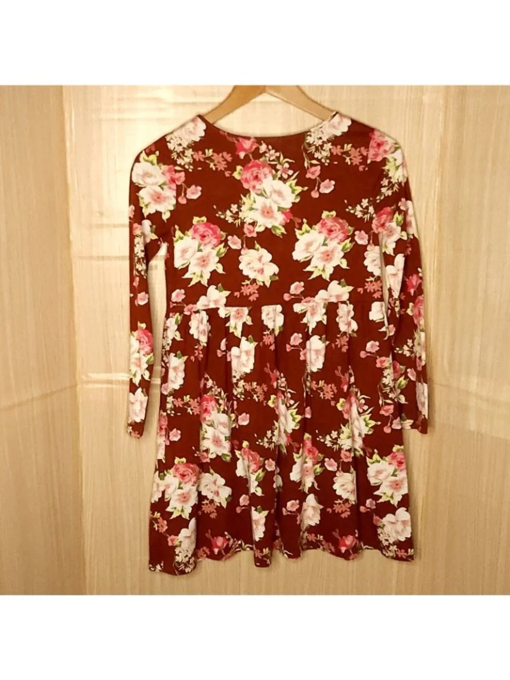 The Children's Place Girls Rust Red Long Sleeve Floral Knit Dress 10-12
